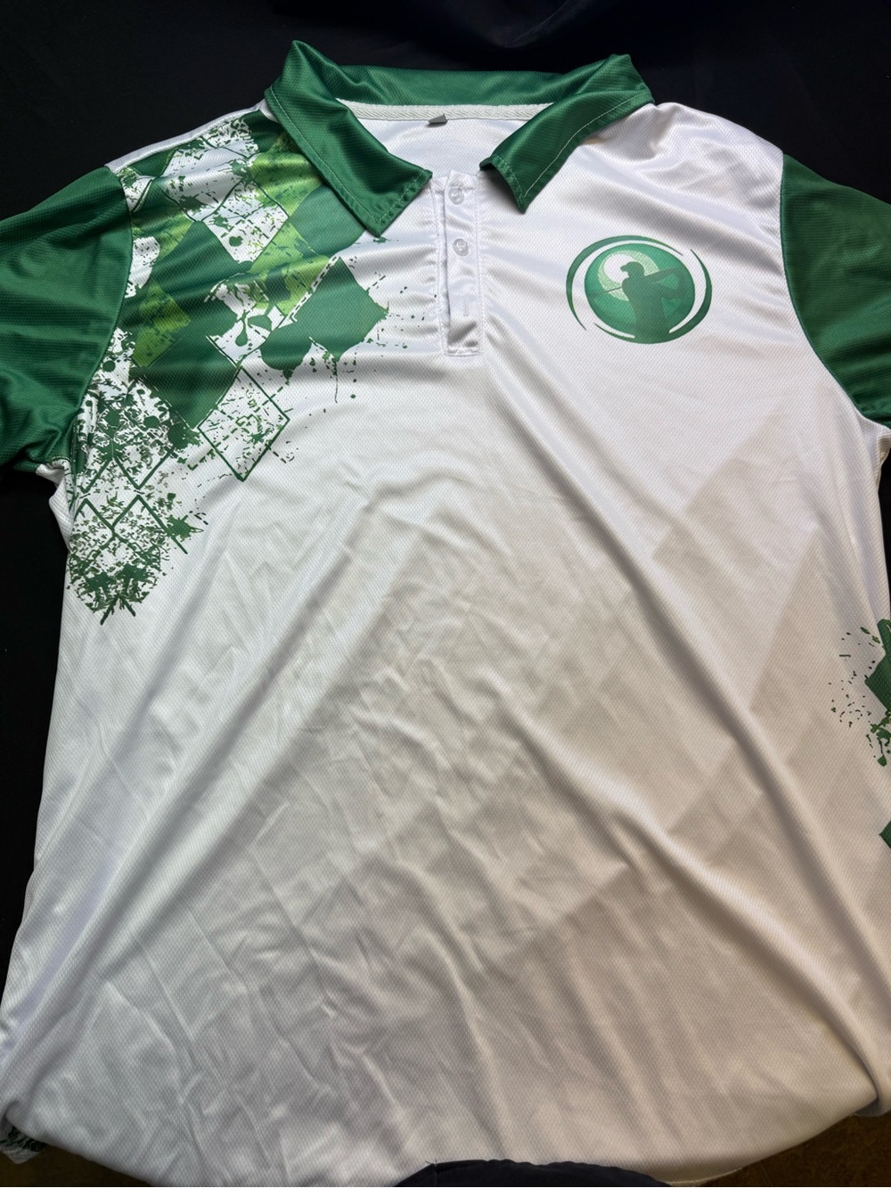 Men's White Polo with Green Graphic Accents